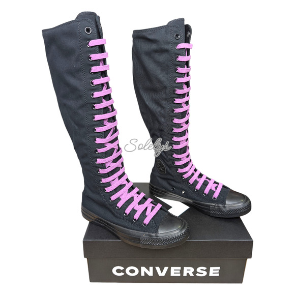 Converse CTAS XXHI Womens 6 Black Purple Knee High Canvas Zipper Sneaker Boot - Picture 4 of 11